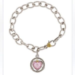 Judith Ripka 925 Silver Pink Heart Charm Bracelet.